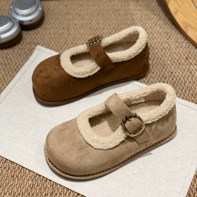 勃肯鞋女2025新款加绒保暖反绒皮平底圆头玛丽珍魔术贴百搭舒适女