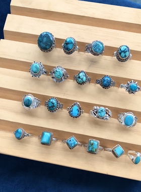 绿松石小戒指银戒指纯银宫廷风