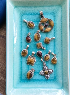 凉玥尼泊尔泰国巴厘岛手工精工黄色虎睛石红色虎睛石925纯银吊坠