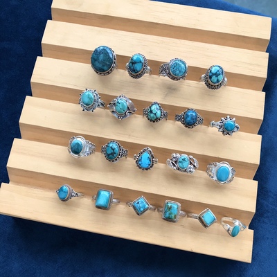 绿松石小戒指银戒指纯银宫廷风