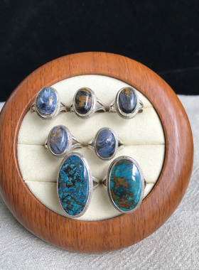 凉玥尼泊尔手工精蓝铜矿梵高星空风彼得石925纯银戒指闺蜜妈妈礼