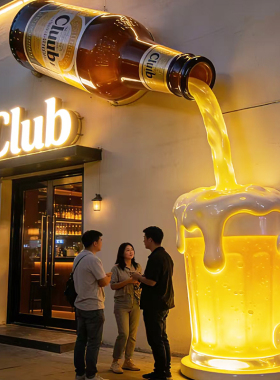 大型仿真发光啤酒杯门口打卡摆件