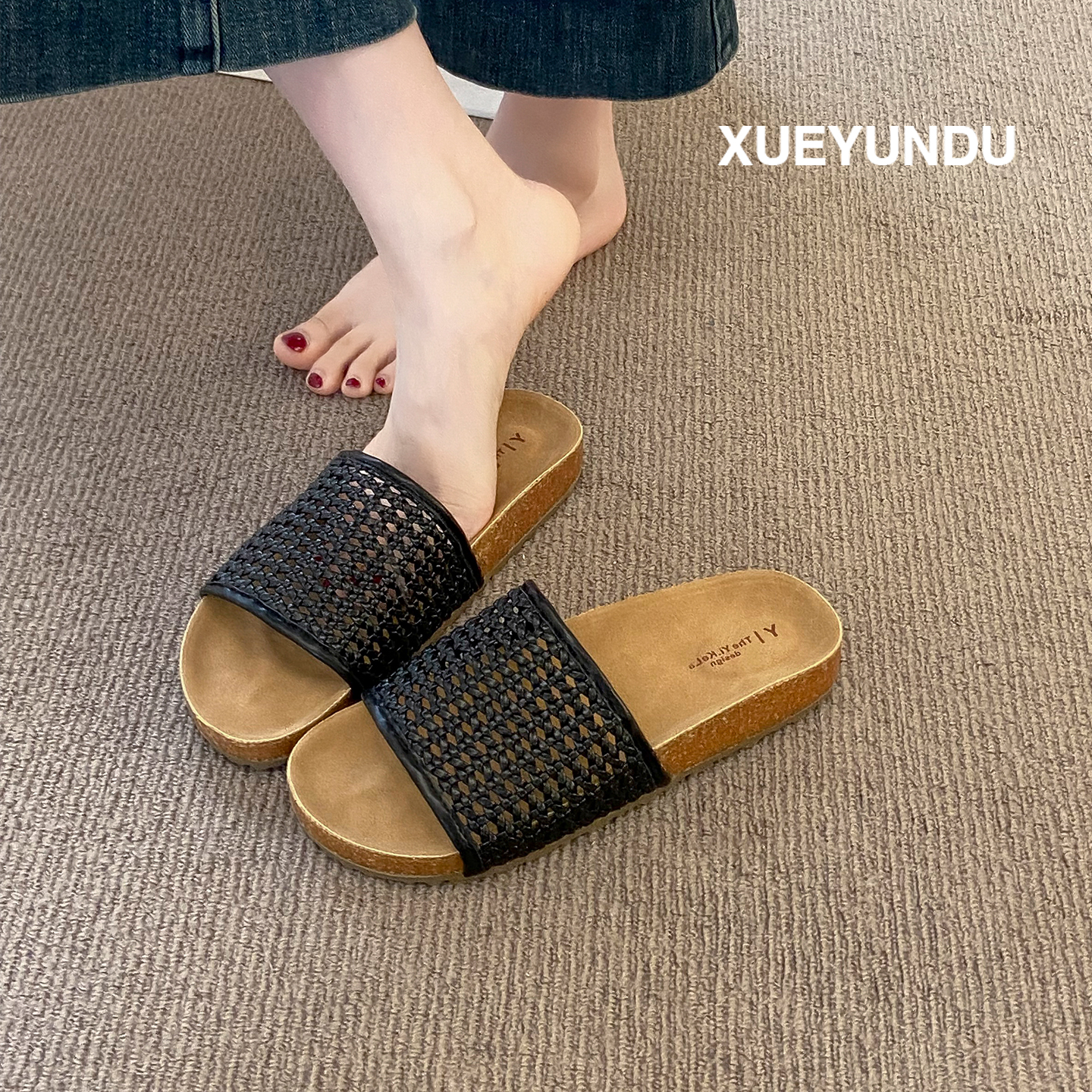 品牌森系复古绝美编织厚底勃肯一字凉拖鞋女夏时尚外穿增高度假平