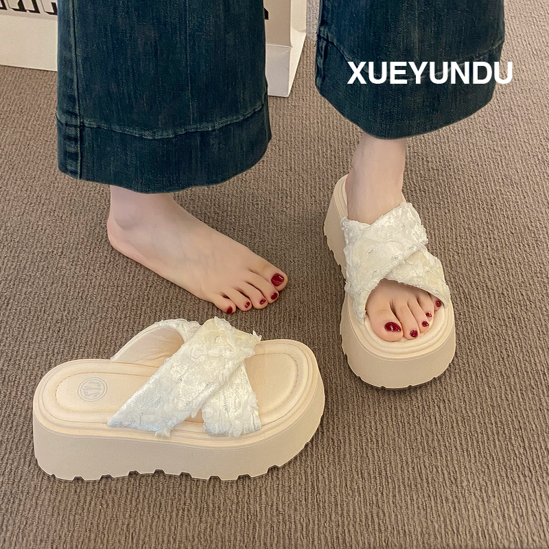 品牌厚底增高绝美拖鞋女夏外穿2025新款仙女风配裙子防滑小个子凉