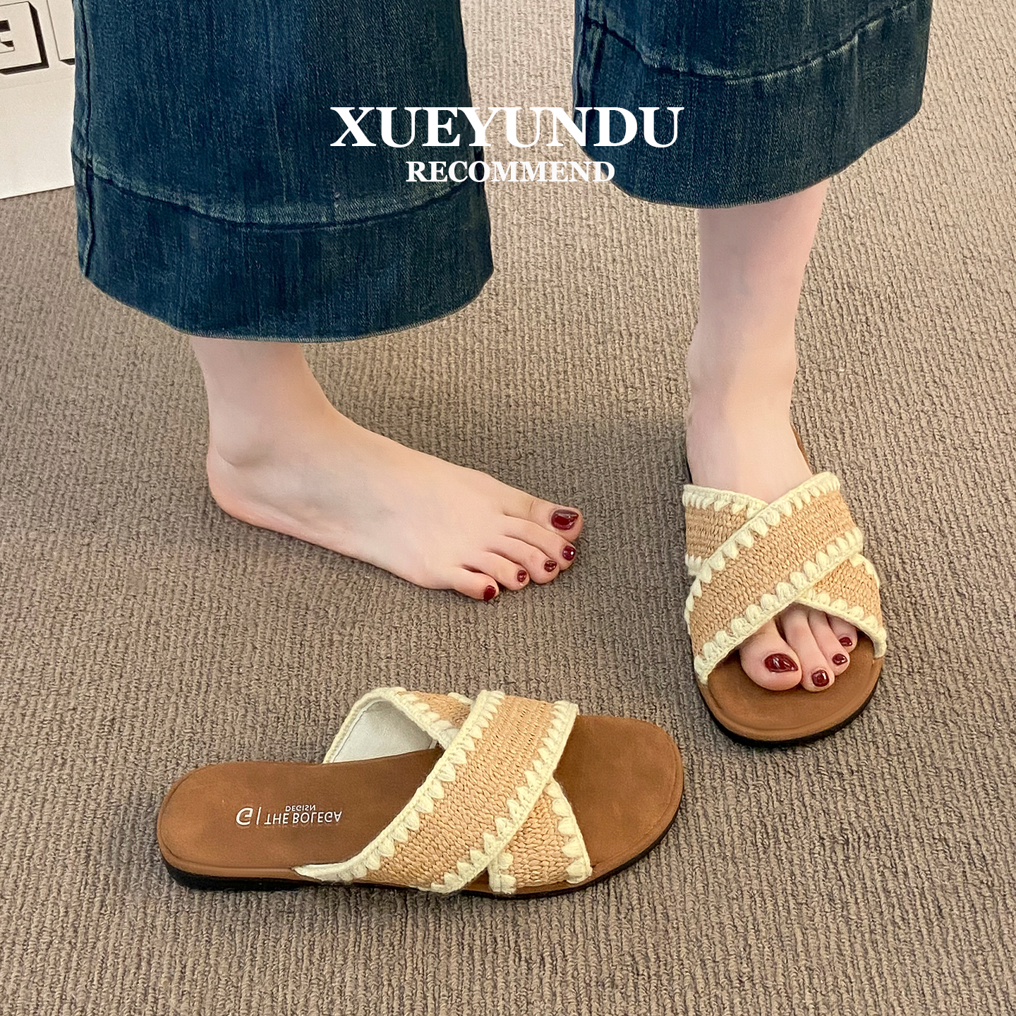 品牌小众度假晚晚风波西米亚外穿拖鞋女鞋2025夏季配裙子气质凉拖