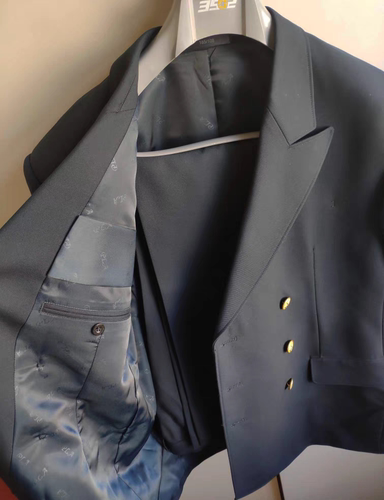 海藏青春秋西服领导双排扣西装深蓝色黑色正装上衣裤子套装