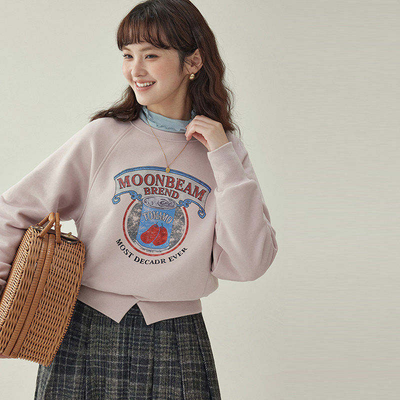 「北岛AMUU」美式印花开叉下摆粉色卫衣女冬季宽松长袖套头短上衣,女装/女士精品,卫衣/绒衫,淘宝优惠券,粉丝福利购,淘宝优惠卷