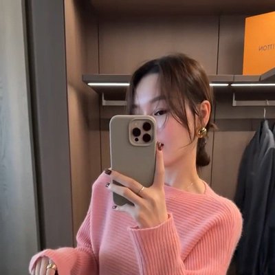 已到货 韩系粉色可斜肩针织衫女2025秋冬新后背系带收腰显瘦上衣