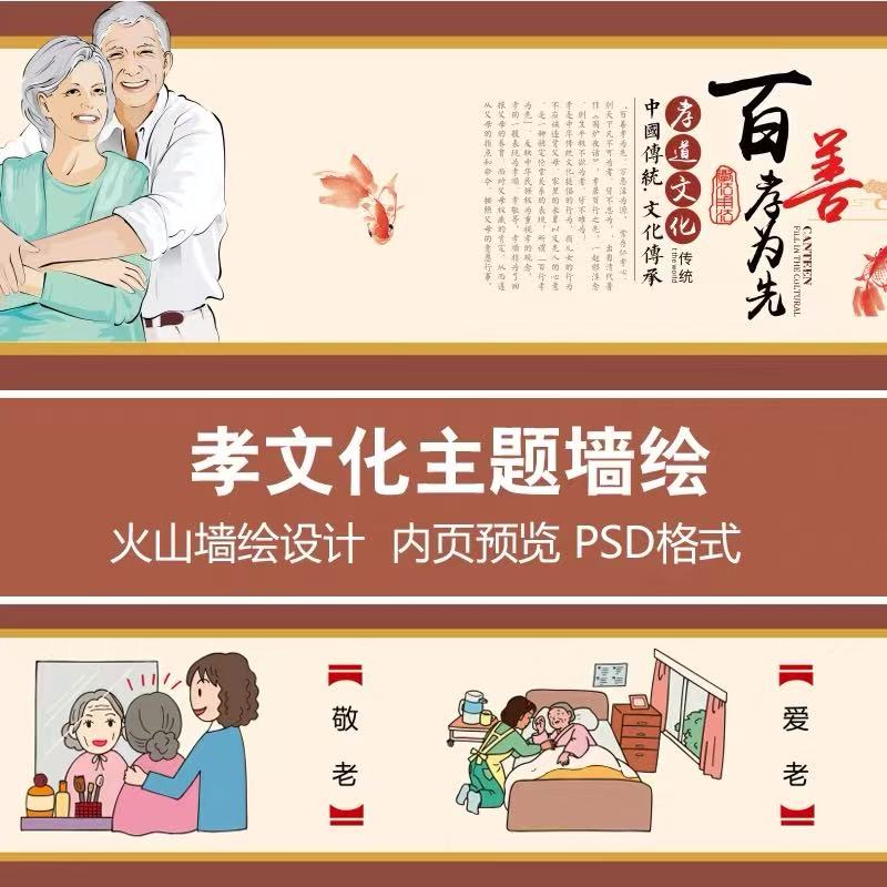 孝道 孝文化 爱老敬老 新农村 敬老院文化墙绘画 传统美德素材