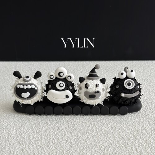 YYLIN·黑白极简高级小怪兽diy粘土创意临时停车牌车载摆件