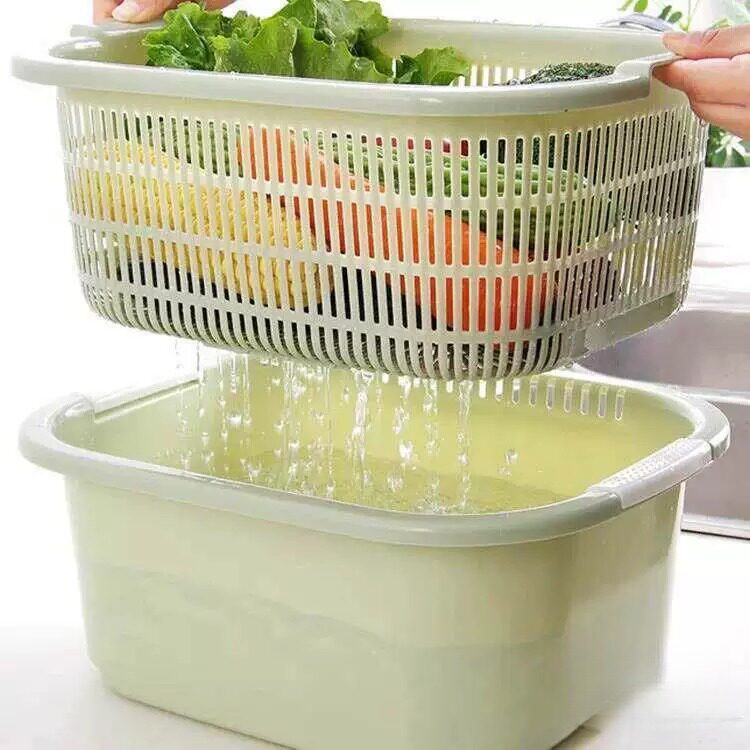 厨房多功能沥水篮客厅双层塑料洗菜盆家用长方形洗菜篮筐子水果盘