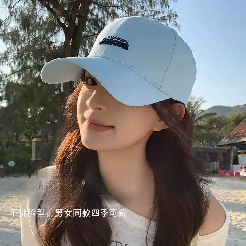 蓝色韩系棒球帽宽帽檐大脸显脸小硬顶帽子男款鸭舌帽女款加大加深