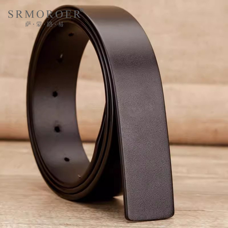 男士时尚不带头光面腰带条头层牛皮平滑扣3.8皮带条3.4真皮皮带身