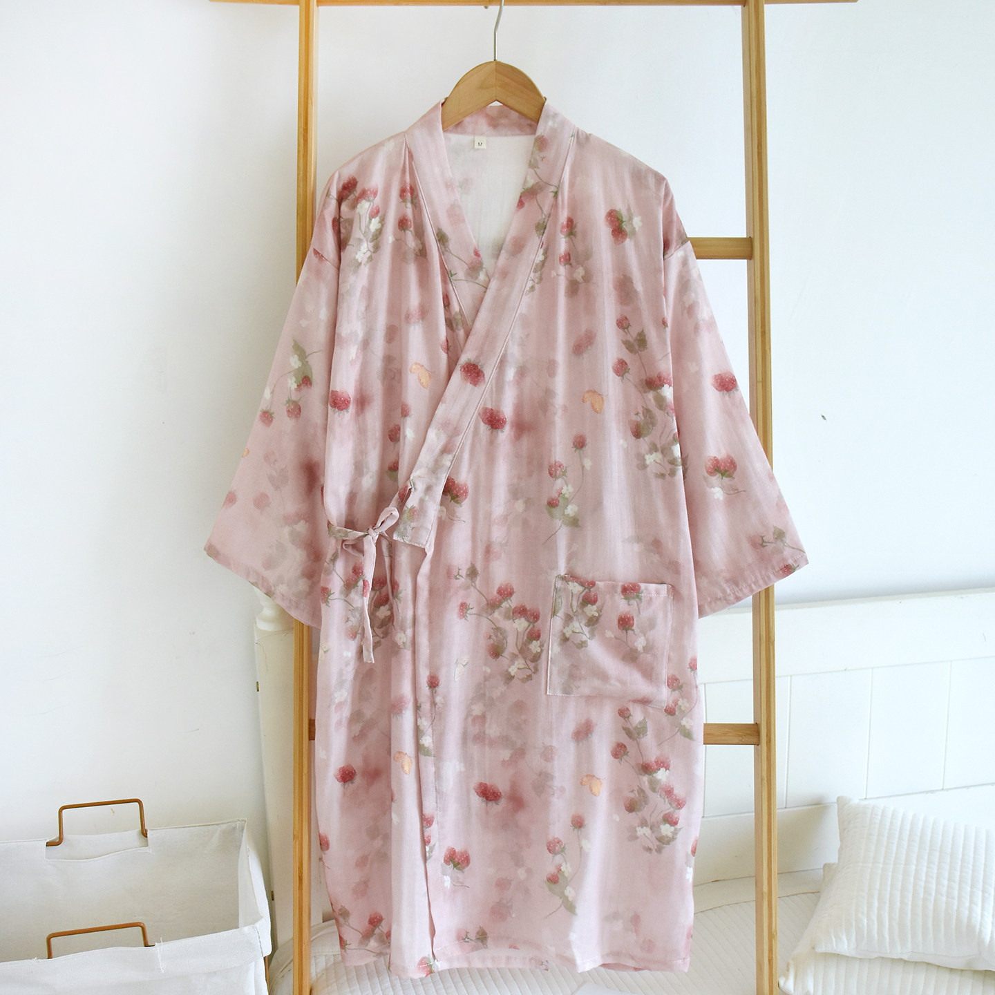 双层纯棉纱布睡袍女春秋夏季薄款浪漫樱花日式和服浴袍睡衣家居服