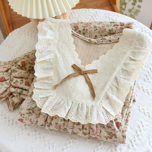 家居服套装 25年新款 开衫 纯棉空气棉三层保暖夹棉长袖 睡衣女秋冬季