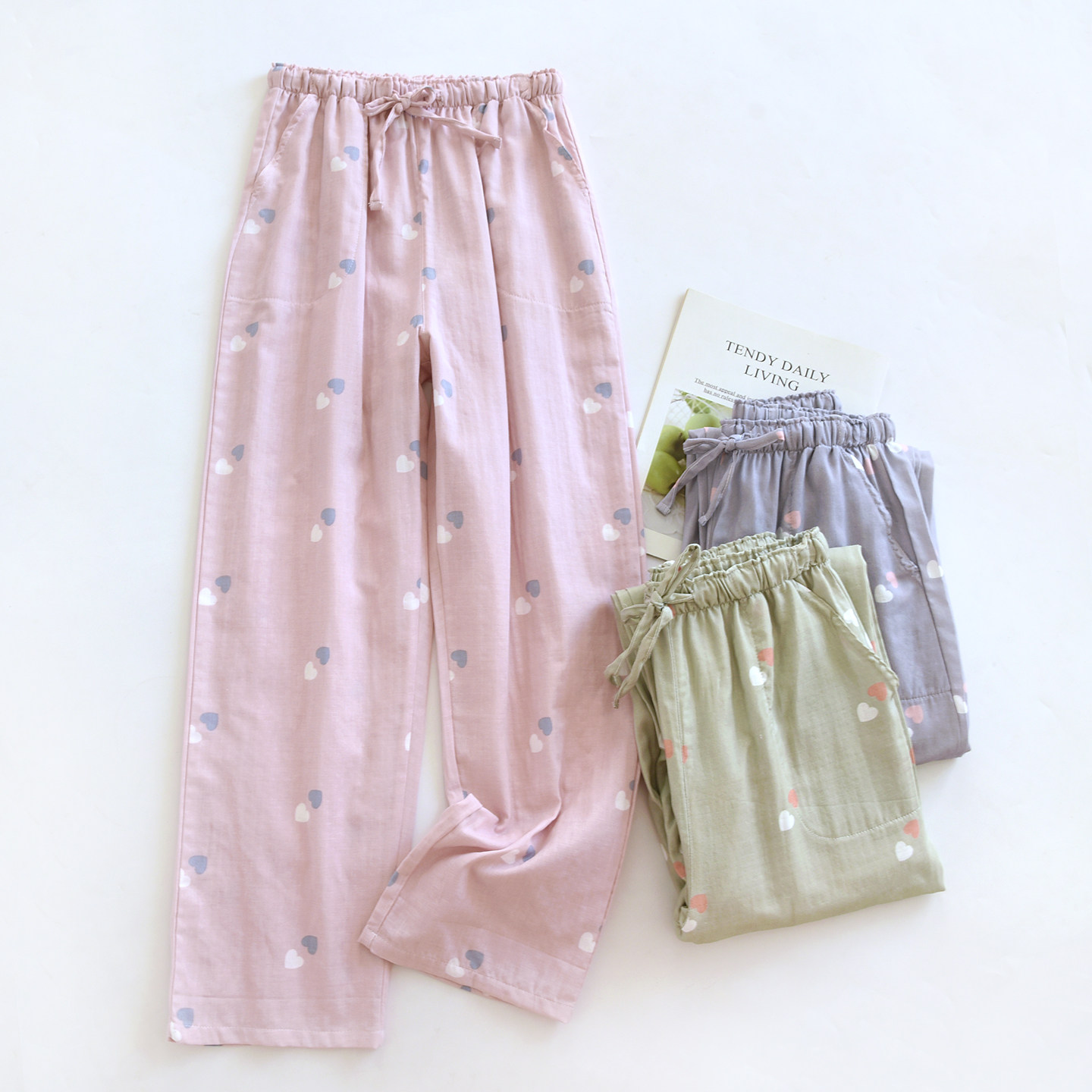 春夏季薄款纯棉纱布女睡裤家居长裤宽松舒适大码可外穿全棉双层纱