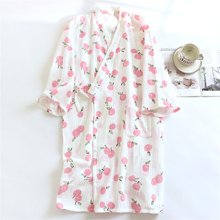 新款 宽松汗蒸浴袍家居服睡衣睡裙和服 睡袍女春秋夏季 纯棉纱布薄款