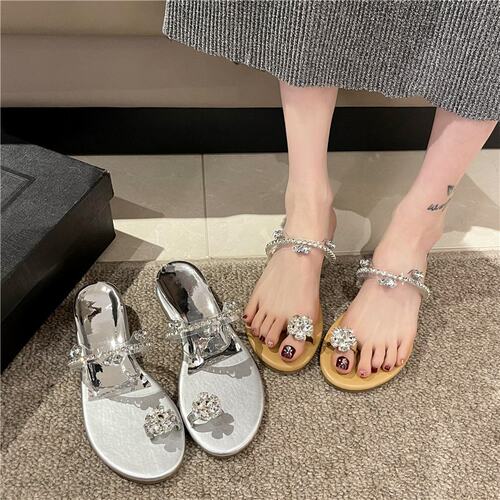 小众楔型水钻鞋套趾凉拖鞋仙女鞋子夏季外穿年新款沙0604e
