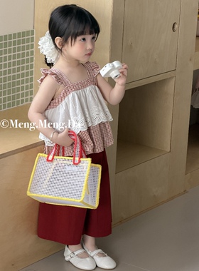 【特批】165-蒙蒙嗒-9066-红色格子花边套装（不退不换介意勿拍）