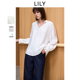 含桑蚕丝优雅气质通勤系带领V领垂感套头衫 LILY2025春新款 女装 女