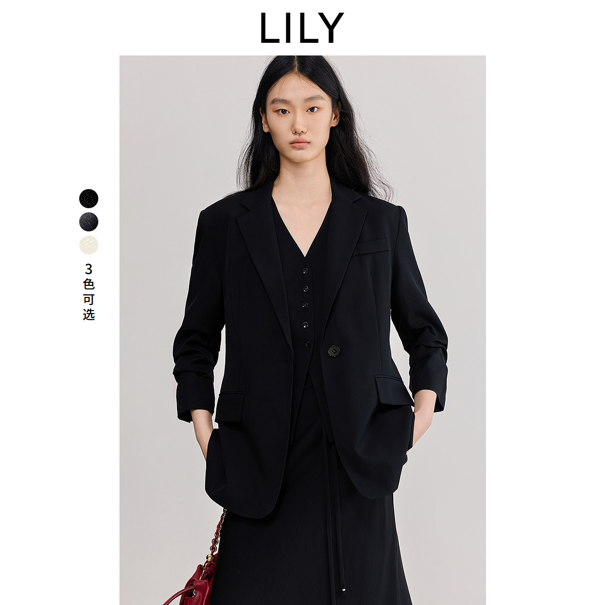 【商场同款】LILY2025春新款女装醋酸羊毛混纺高级感通勤西装外套