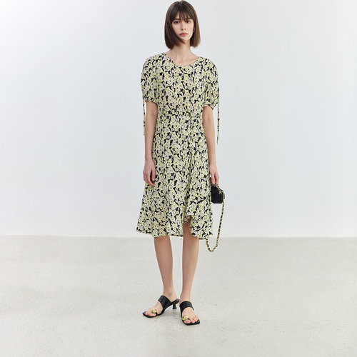 【商场同款】LILY2024夏新款女装浪漫时尚印花气质V领中长连衣裙