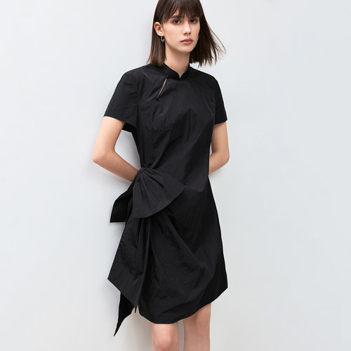 【商场同款】LILY2024秋新款国风芭蕾风设计感可拆卸蝴蝶结小黑裙