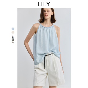 LILY2025夏新款 莱赛尔混纺度假风宽松休闲百搭吊带背心上衣 女装