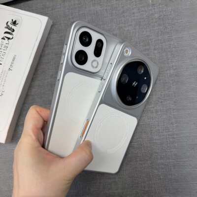 月光白荔枝纹磁吸适用oppofindx9ultra手机壳findx8s+电镀拼接一加15T防指纹x80promax创意个性高级感男女款