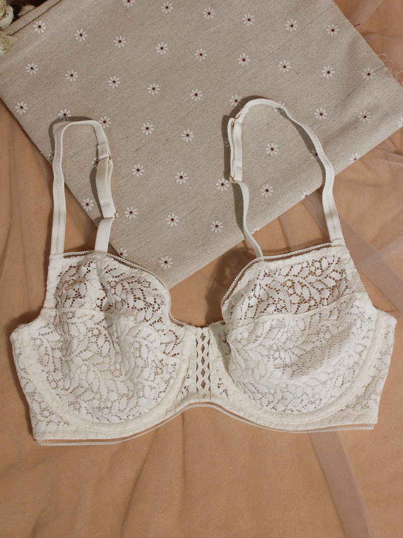 dim夏季透视蕾丝性感大胸显小超薄文胸内衣女定型有钢圈透气胸罩