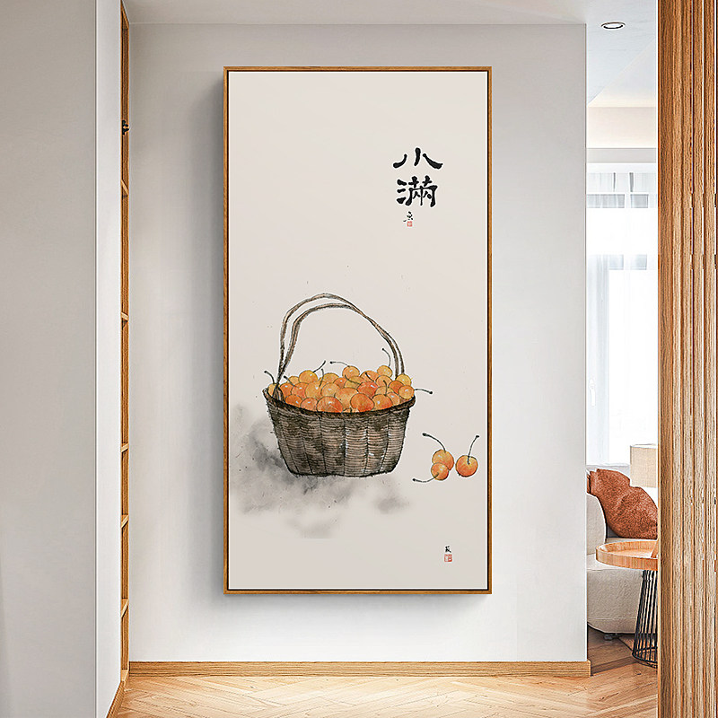 初秋甜时日式原木风玄关装饰画新中式禅意走廊尽头挂画橙色壁画_虎窝淘