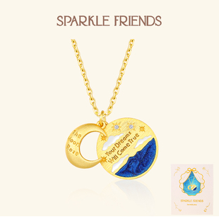 「梦想成真」原创设计月亮圆牌项链珐琅刻字高级感毛衣链女生礼物