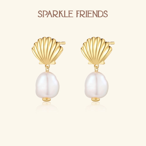 高级感不掉色贝壳珍珠耳环耳夹