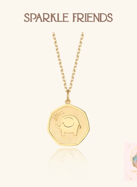 SparkleFriends设计师原创纯银镀金圆牌金币大象小飞象项链礼物
