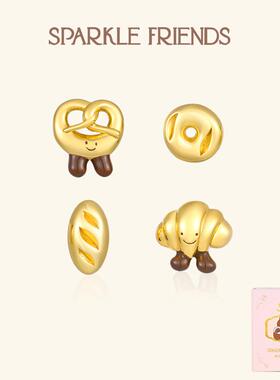 「早安公主」原创设计面包组合耳钉纯银轻奢高级感不对称耳饰耳环