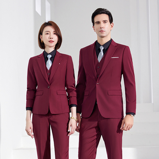 酒红色西装外套女四季款高端经理正装气质男女同款职业套装工作服