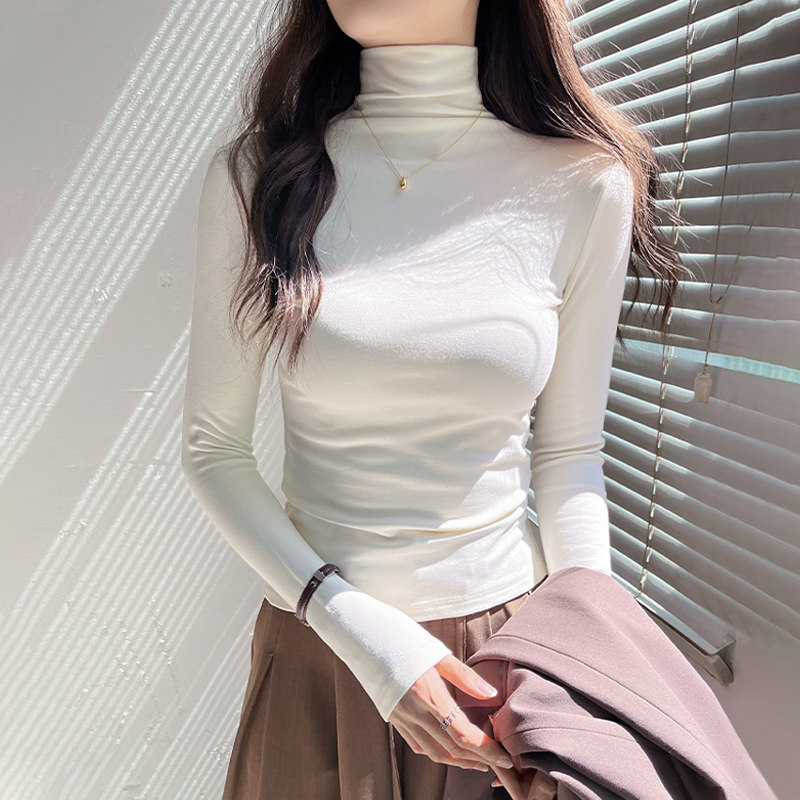 白色高领打底衫女秋冬2026新款韩版百搭修身显瘦黑色长袖内搭上衣
