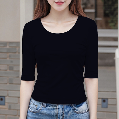 黑色中袖t恤女装修身春秋