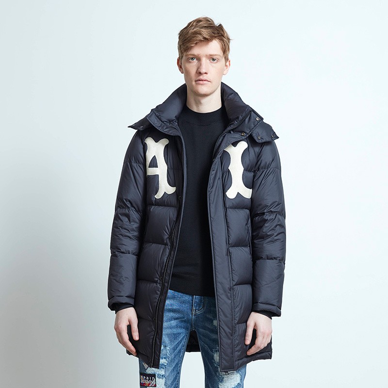 AOLAMA奥拉玛男装冬新款加厚刺绣连帽加厚厚白鸭绒羽绒服08152478