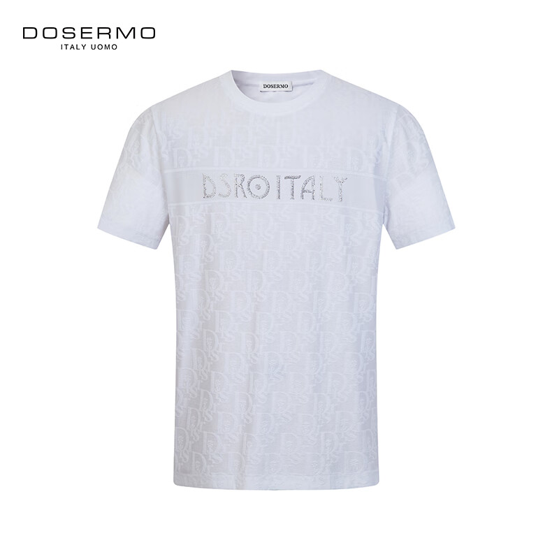 丹西摩(DOSERMO)轻奢短袖t恤男圆领提花T恤简约黑色短袖打底衫