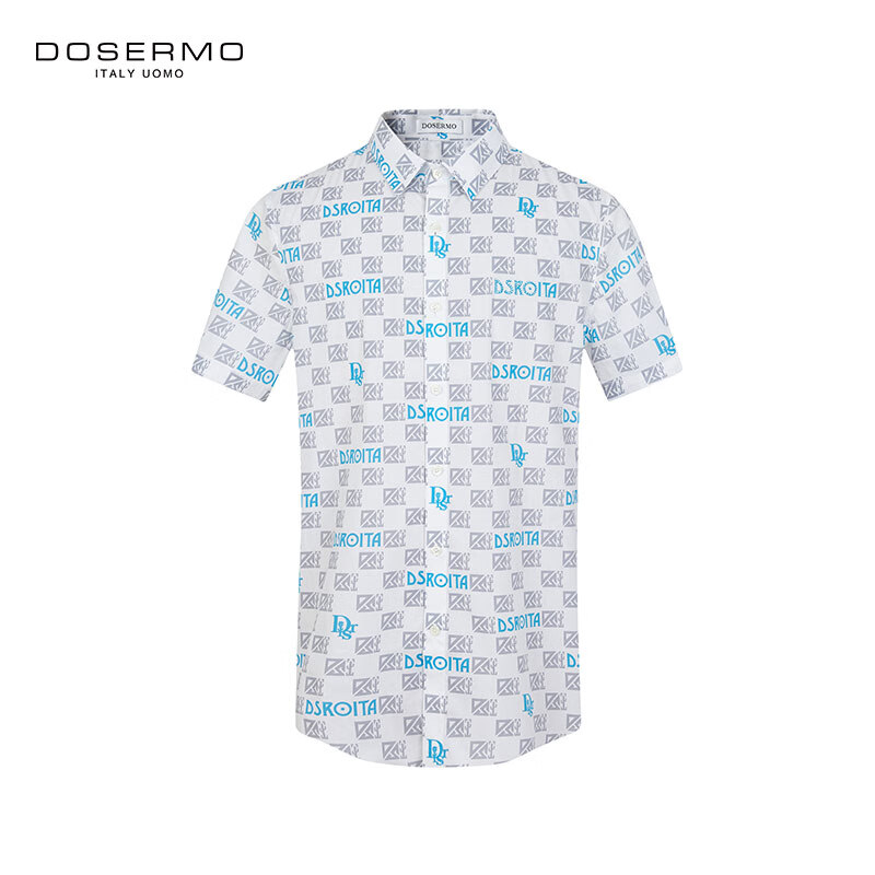 丹西摩(DOSERMO)轻奢男装衬衫满身印花短袖衬衫男士通勤休闲短