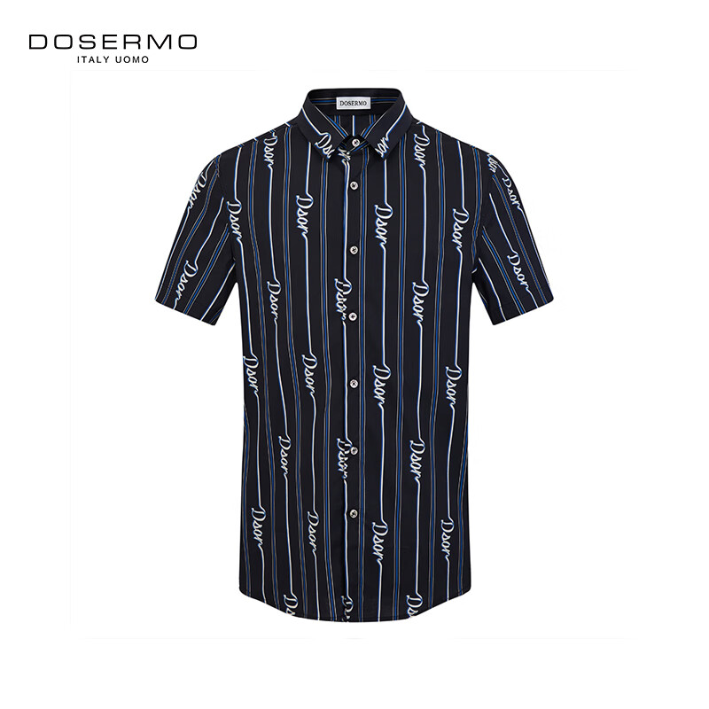 丹西摩(DOSERMO)轻奢男装夏季印花短袖衬衫条纹衬衣