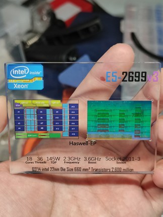 Intel至强E5 2699v3 CPU晶圆核心摆件 芯片半导体滴胶亚克力