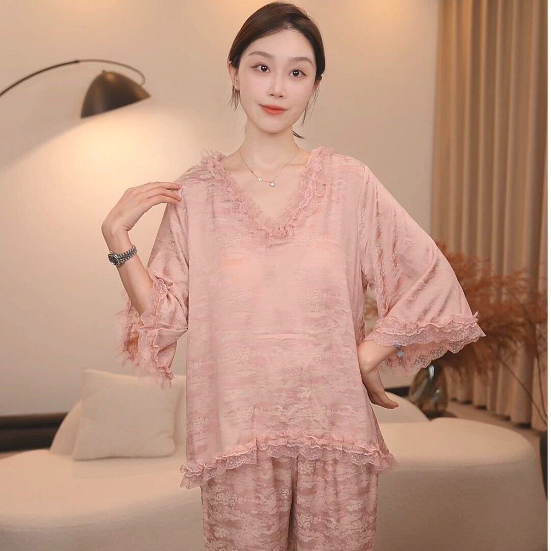 【粉胭】春秋长袖甜美风高级女士睡衣家居服套装可外穿