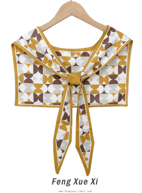 黄色波点小香风打结披肩女春夏季薄款装饰仿丝外搭假领子围巾洋气