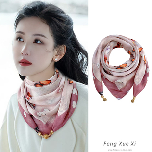 显气质时尚春秋磁吸扣方巾女长条丝巾百搭护颈小领巾懒人围巾新款