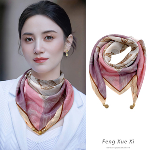 四季磁吸扣护颈围巾女方巾小丝巾春夏秋装饰领巾薄款围脖百搭韩版
