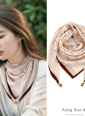 磁吸扣洋气系脖小方巾丝巾女士春秋百搭护颈领巾三角围巾新款围脖