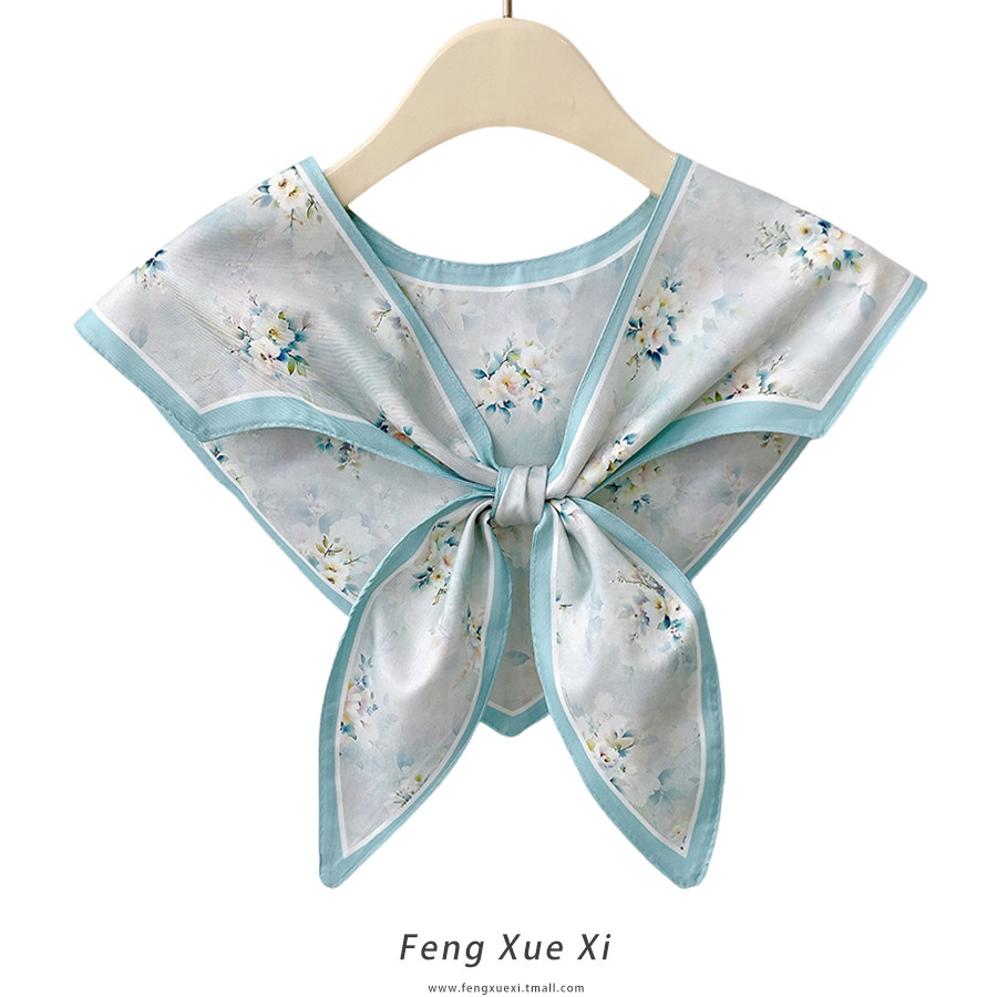 国风花朵印花外搭丝巾小披肩女春夏季薄款洋气装饰三角围巾假领子