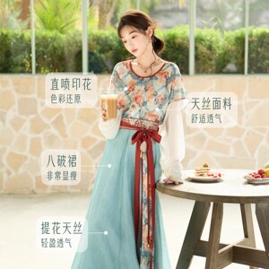 新款胭脂湖天丝团花印花唐背子古风破裙显瘦唐制汉服超仙日常女夏